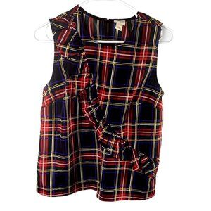 J. Crew Women's Plaid Ruffle Sleeveless Top Tartan Plaid Holiday Size 6 EUC